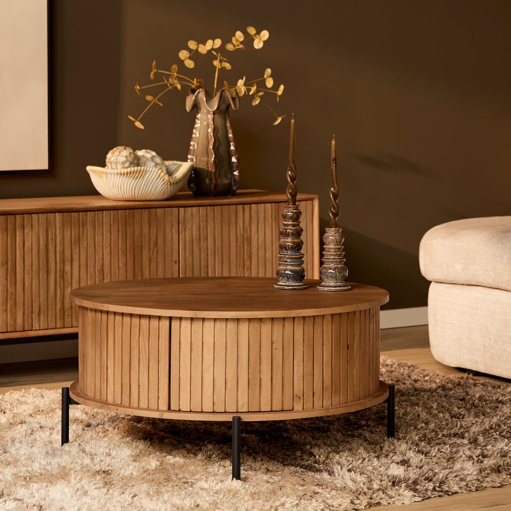 Salontafel Madison | Rond | Mangohout naturel | 2 lades