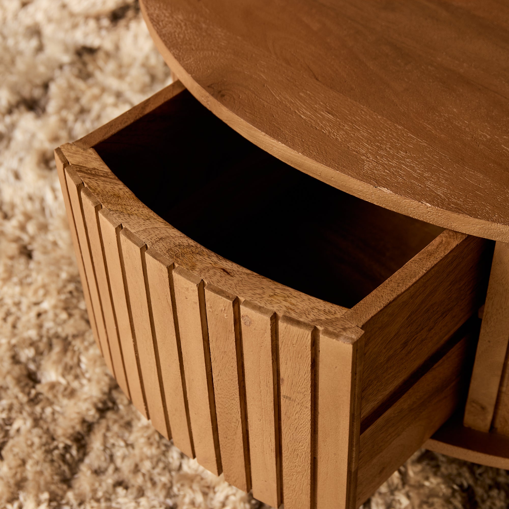 Salontafel Madison | Rond | Mangohout naturel | 2 lades