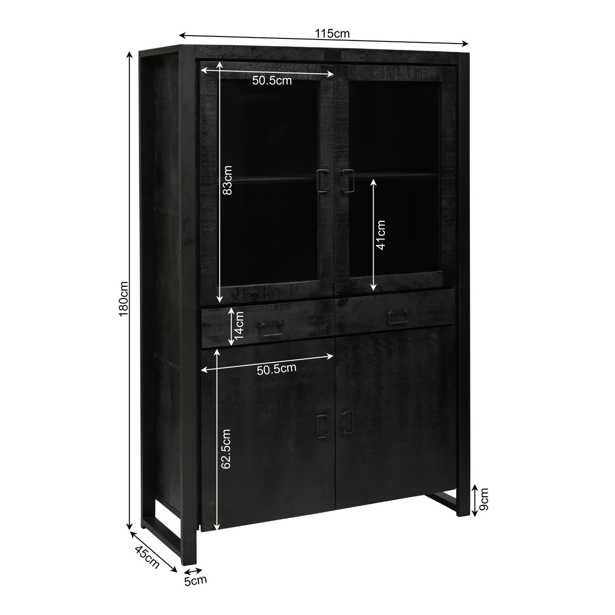 Vitrinekast Boaz Zwart | 115 cm