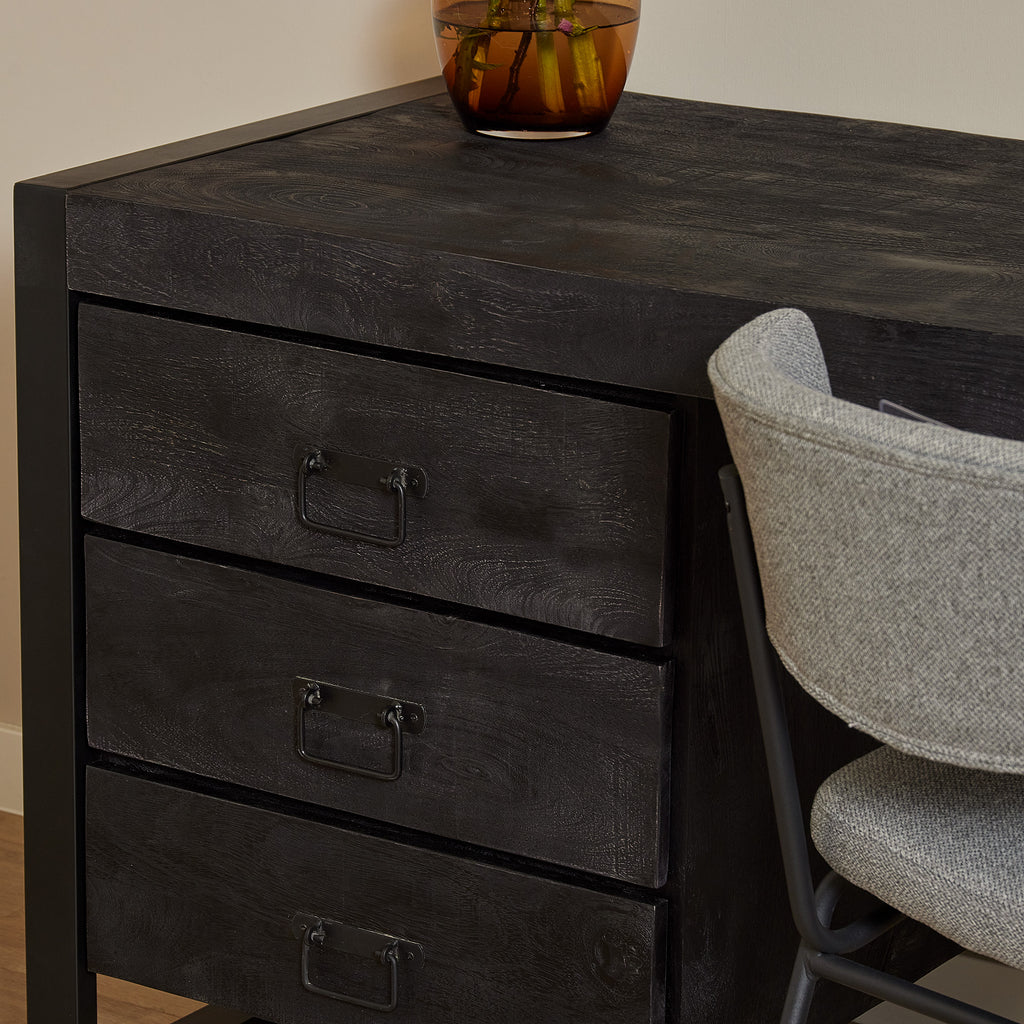 Bureau Boaz Black | 3 lades | Massief mangohout zwart