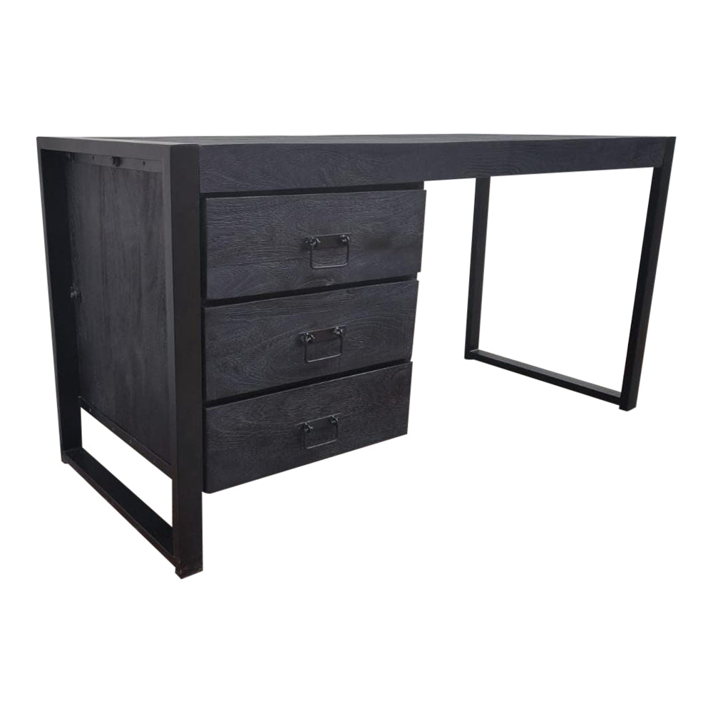 Bureau Boaz Black | 3 lades | Massief mangohout zwart
