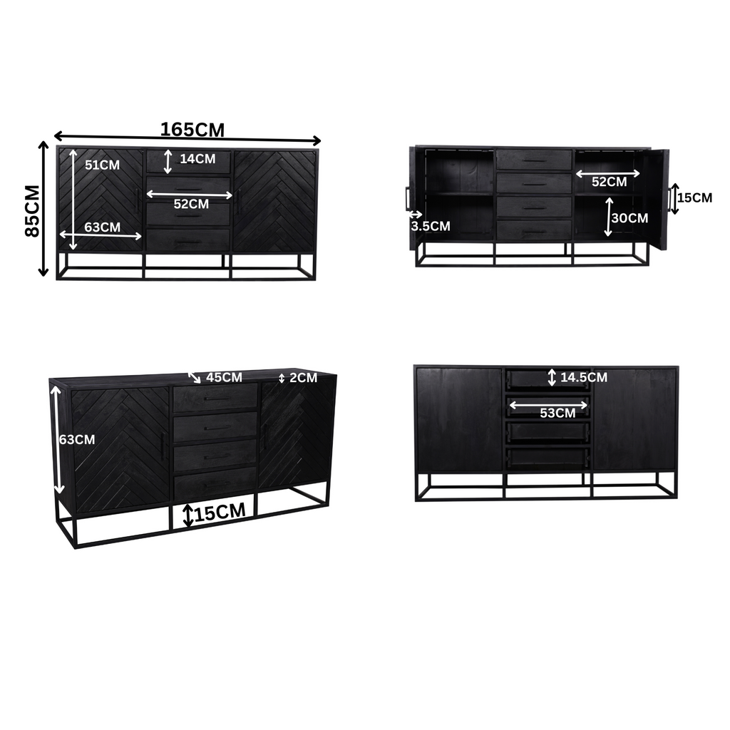 Dressoir New York | Visgraat | Mangohout zwart