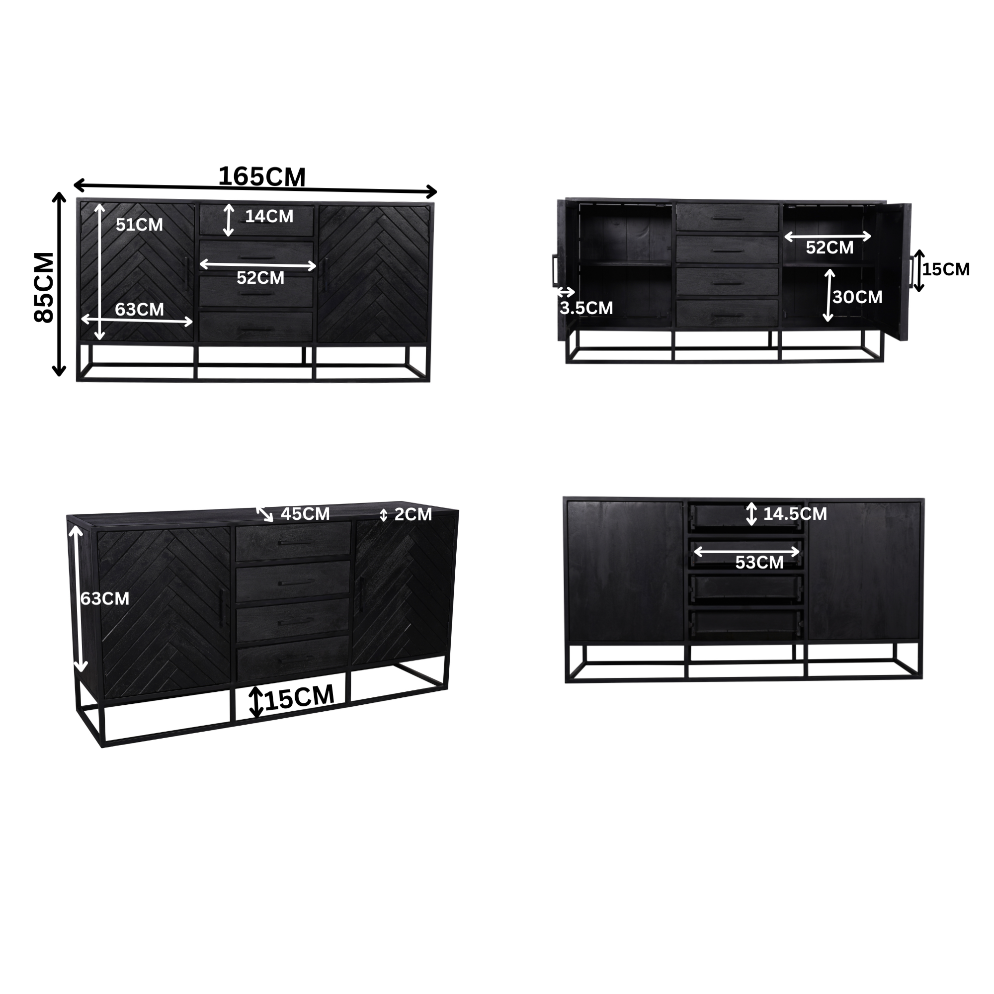 Dressoir New York | Visgraat | Mangohout zwart