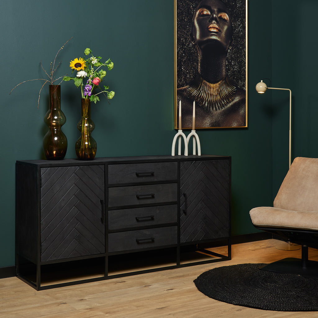 Dressoir New York | Visgraat | Mangohout zwart