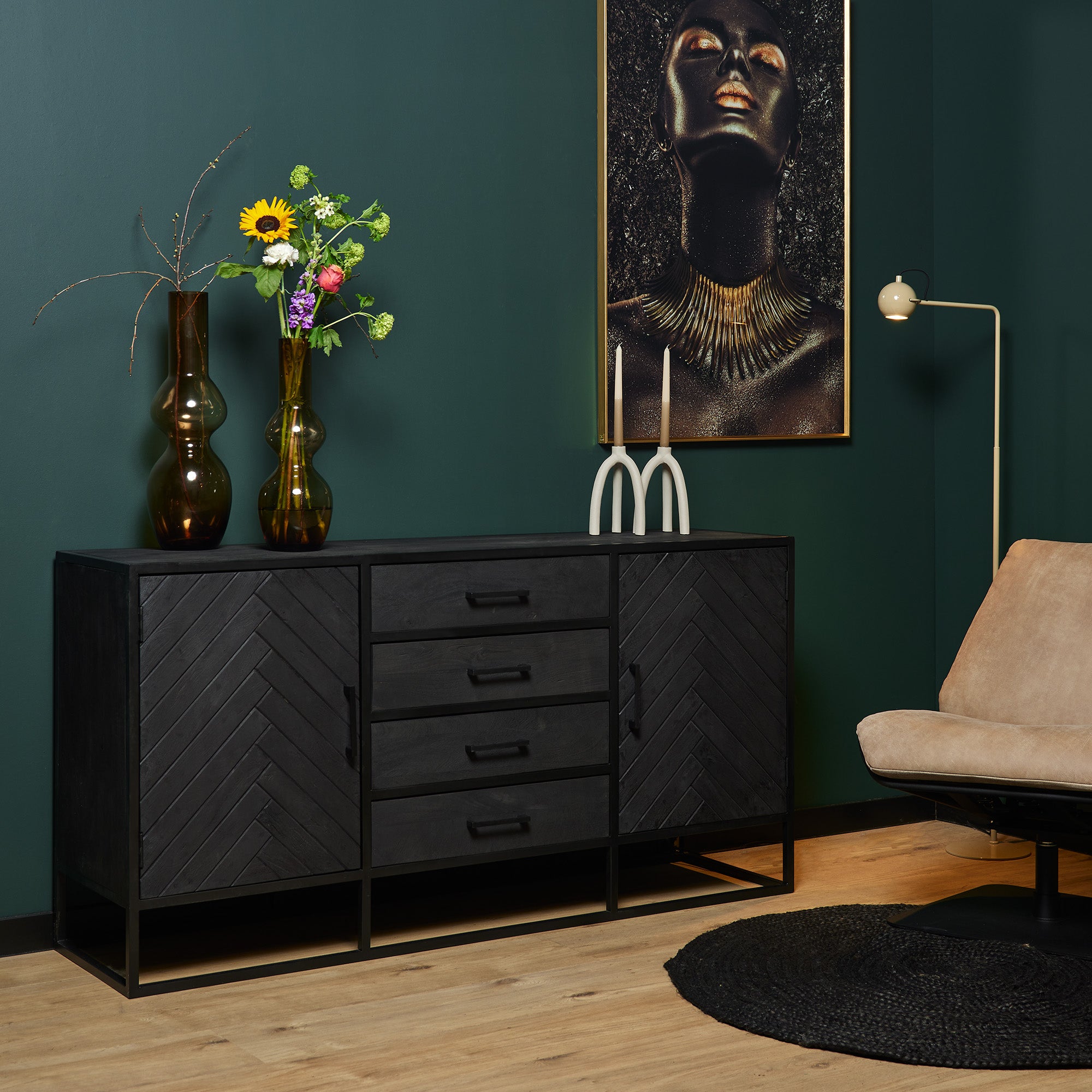 Dressoir New York | Visgraat | Mangohout zwart