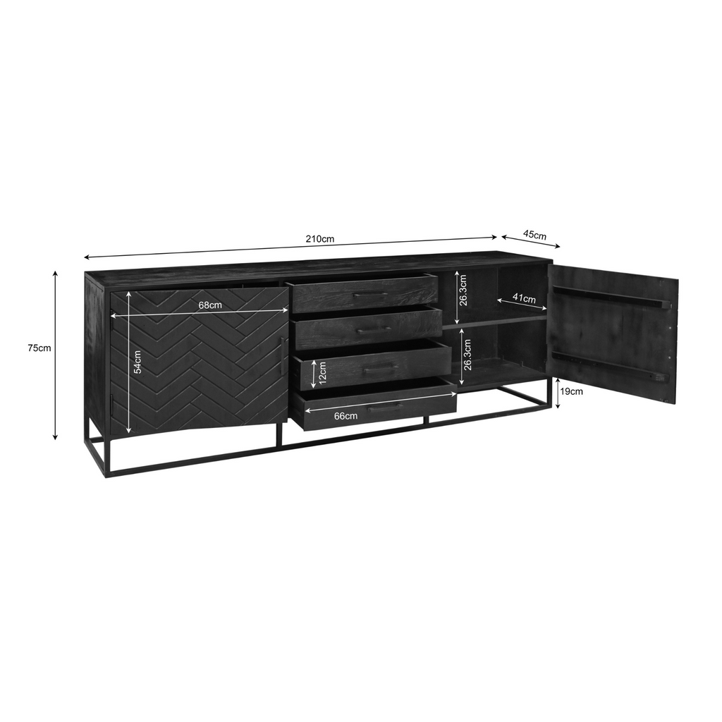 Dressoir New York | Visgraat | Mangohout 210 cm