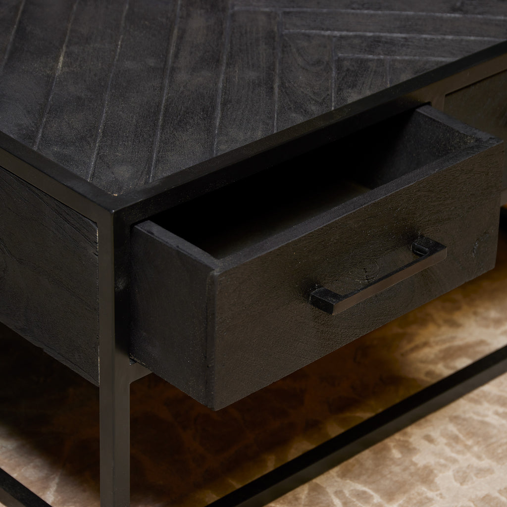 Salontafel New York | Visgraat | Mango & Zwart Metaal
