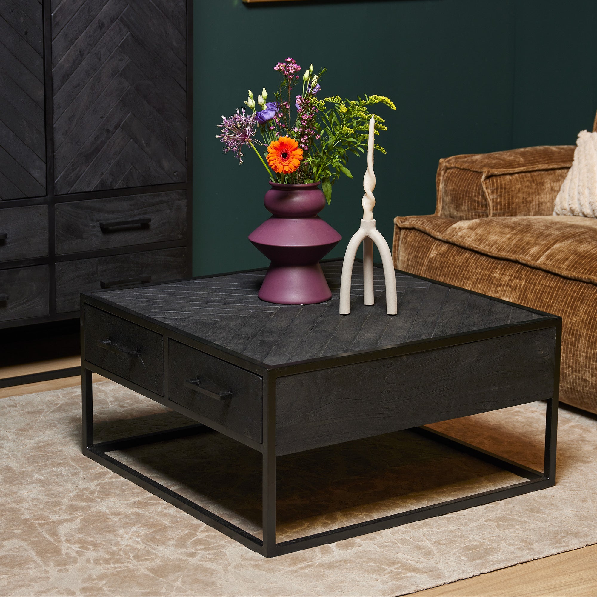 Salontafel New York | Visgraat | Mango & Zwart Metaal