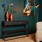 Sidetable New York | Mangohout | 2 Lades | Zwart