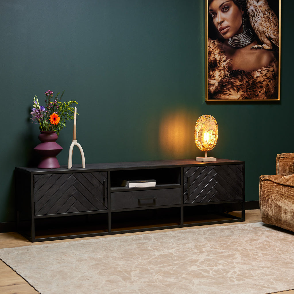 Tv-meubel New York | Visgraat | Mangohout zwart
