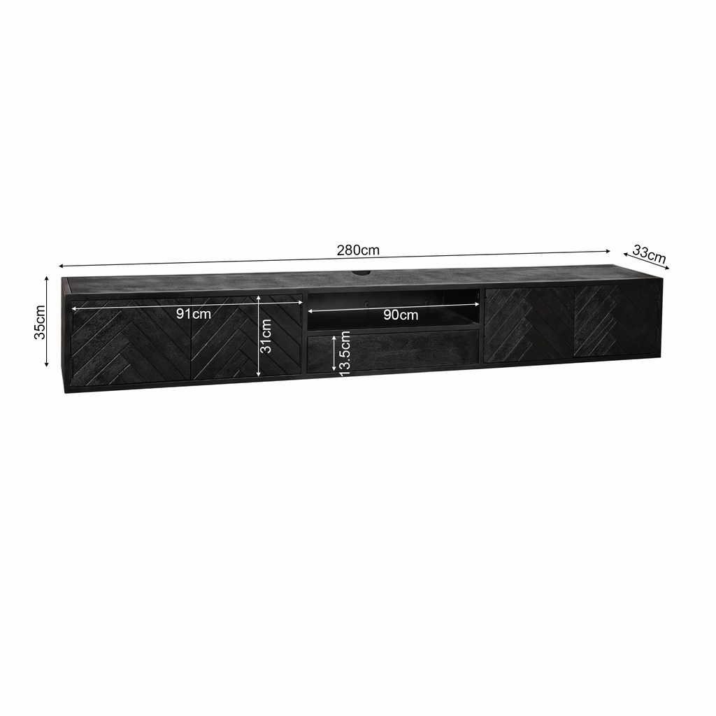 TV-Meubel Gezandstraald Mangohout | Zwevend | 280 cm