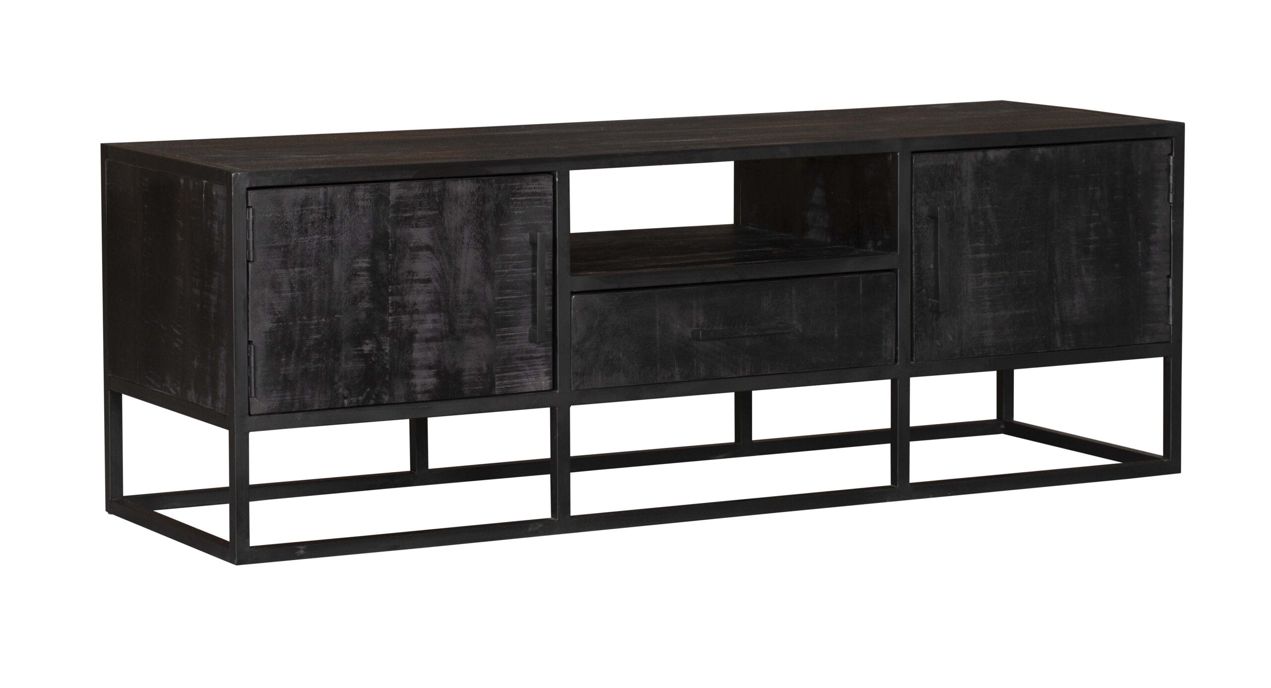 TV-meubel Denver Black | 1 Lade | Massief mangohout zwart