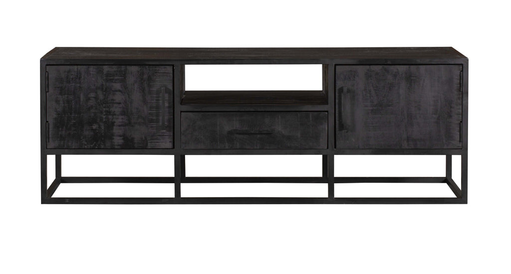 TV-meubel Denver Black | 1 Lade | Massief mangohout zwart