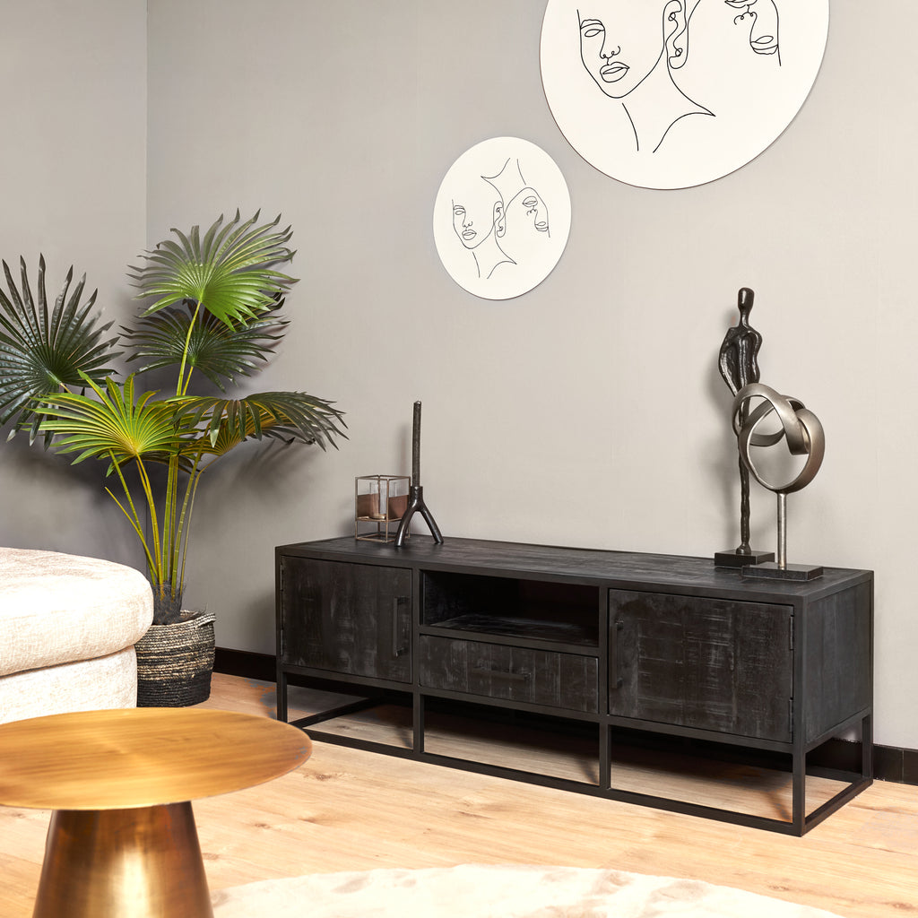 TV-meubel Denver Black | 1 Lade | Massief mangohout zwart