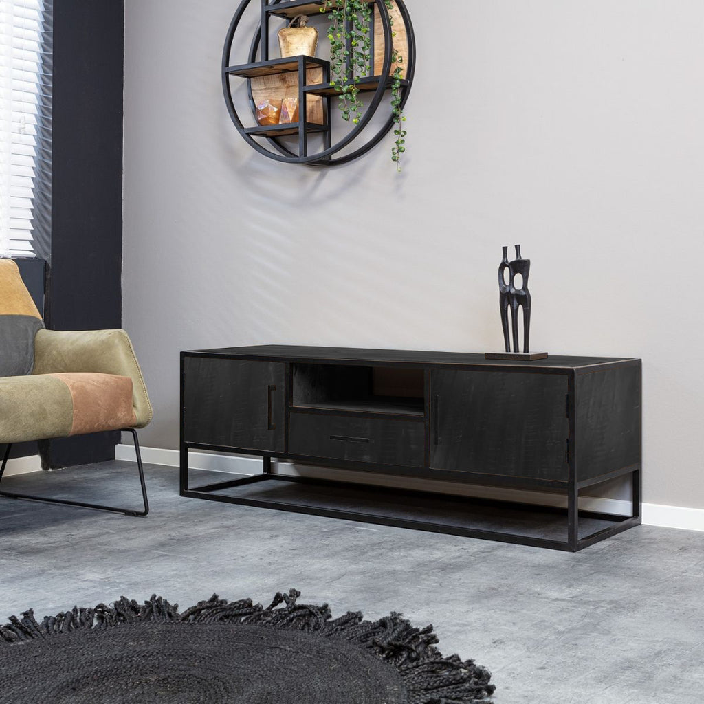 TV-meubel Denver Black | 1 Lade | Massief mangohout zwart