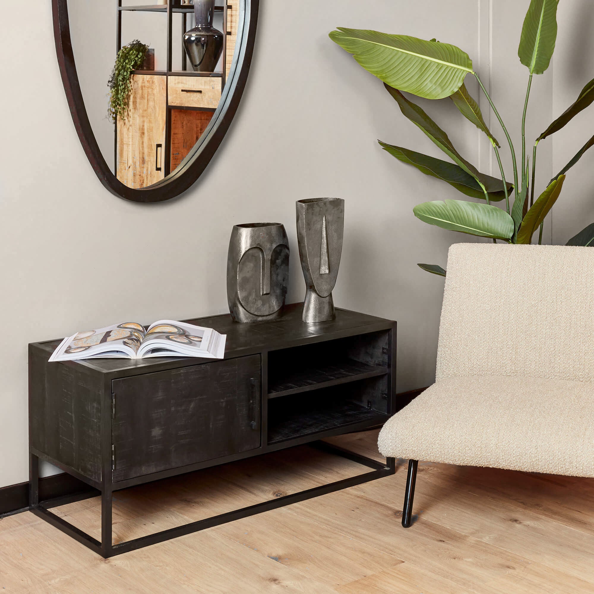 Tv-meubel Denver Black | 1 deur | Mangohout zwart