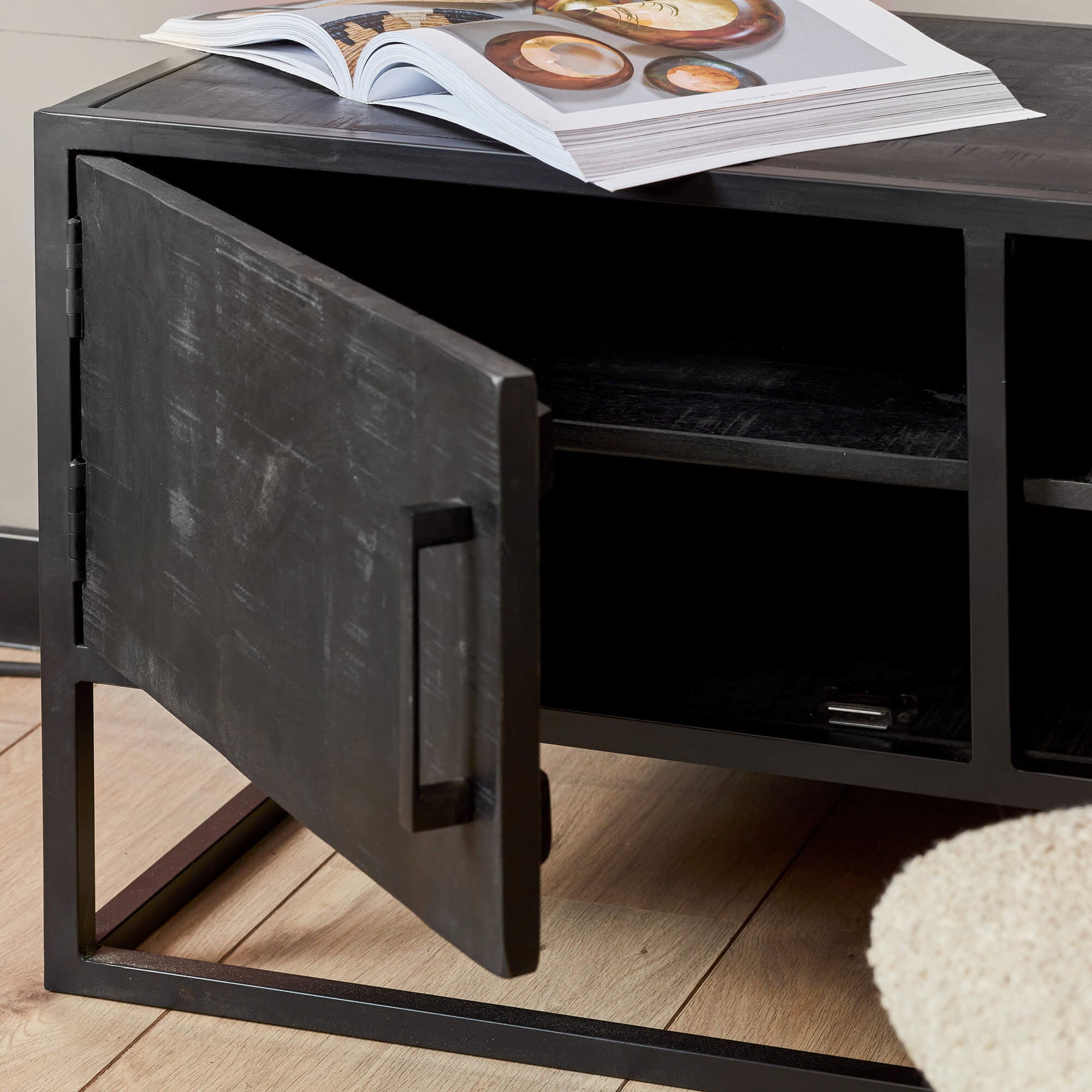 Tv-meubel Denver Black | 1 deur | Mangohout zwart