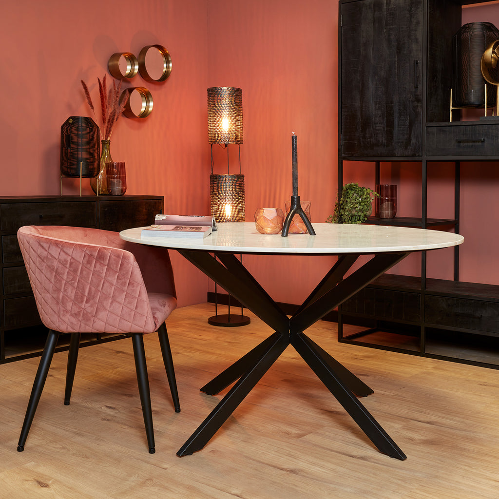 Eettafel Lynn | Rond | Wit marmer & Zwart frame