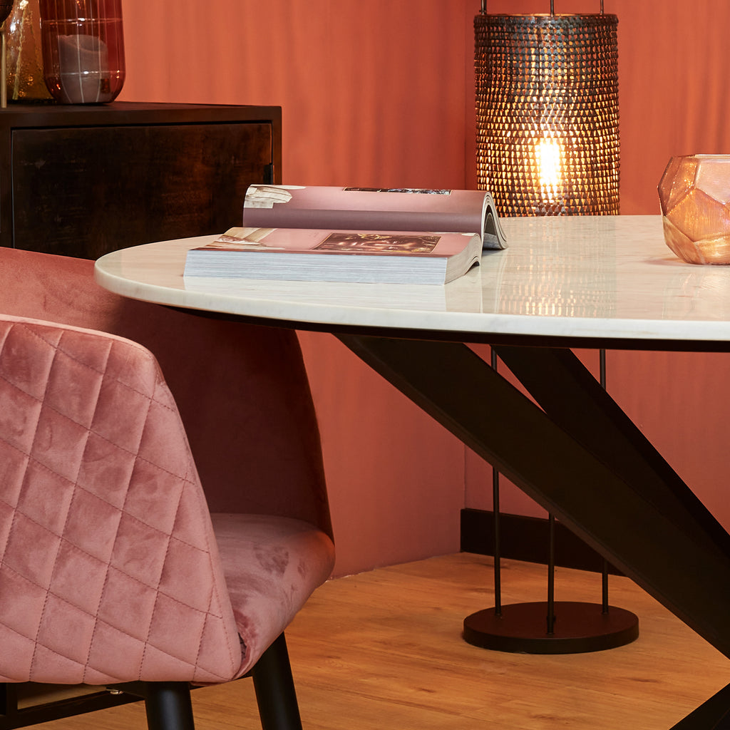 Eettafel Lynn | Rond | Wit marmer & Zwart frame