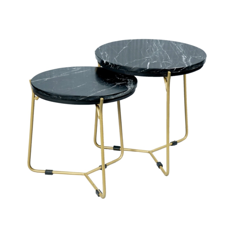 Salontafel Caly | Set van 2 | Zwart marmer & Goud