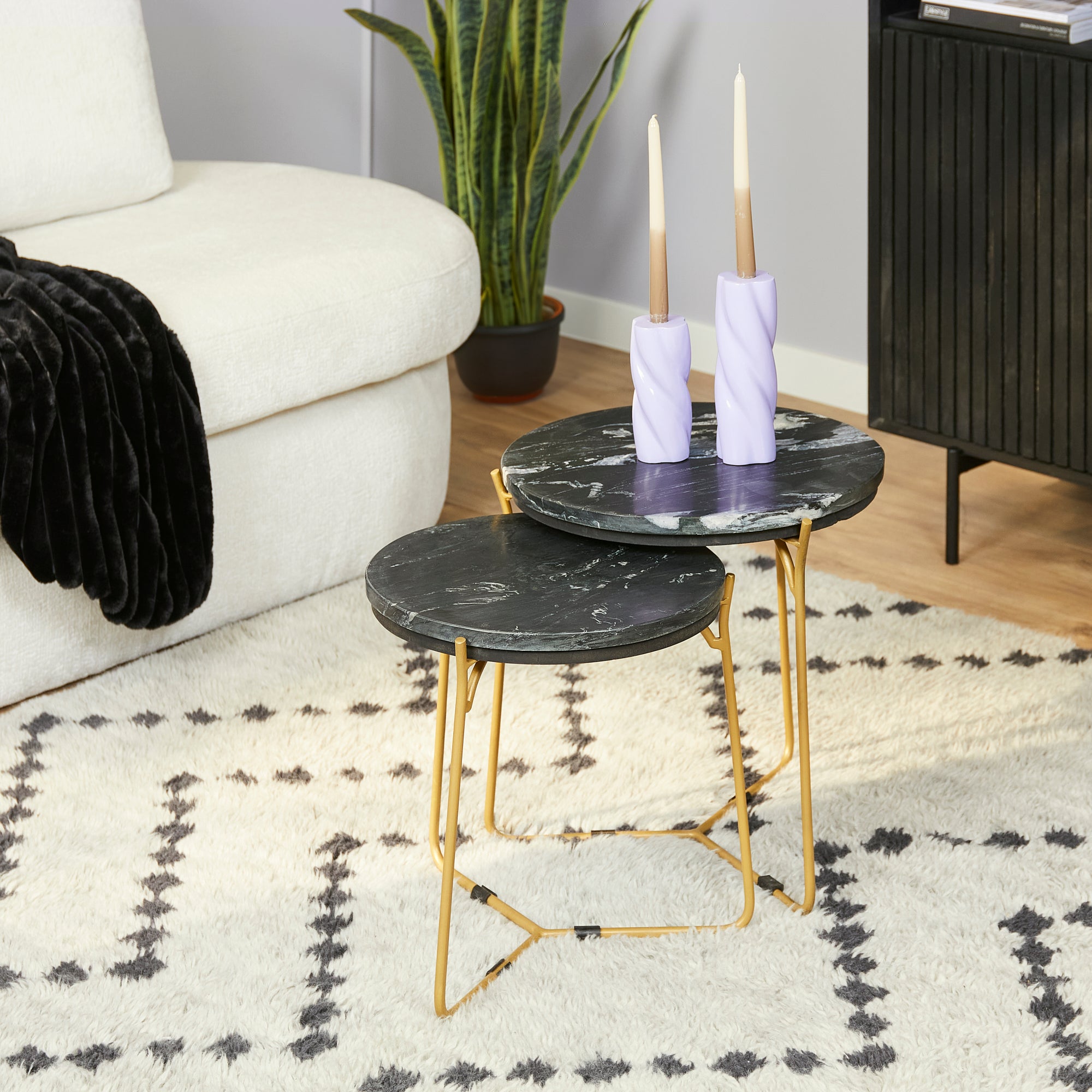 Salontafel Caly | Set van 2 | Zwart marmer & Goud