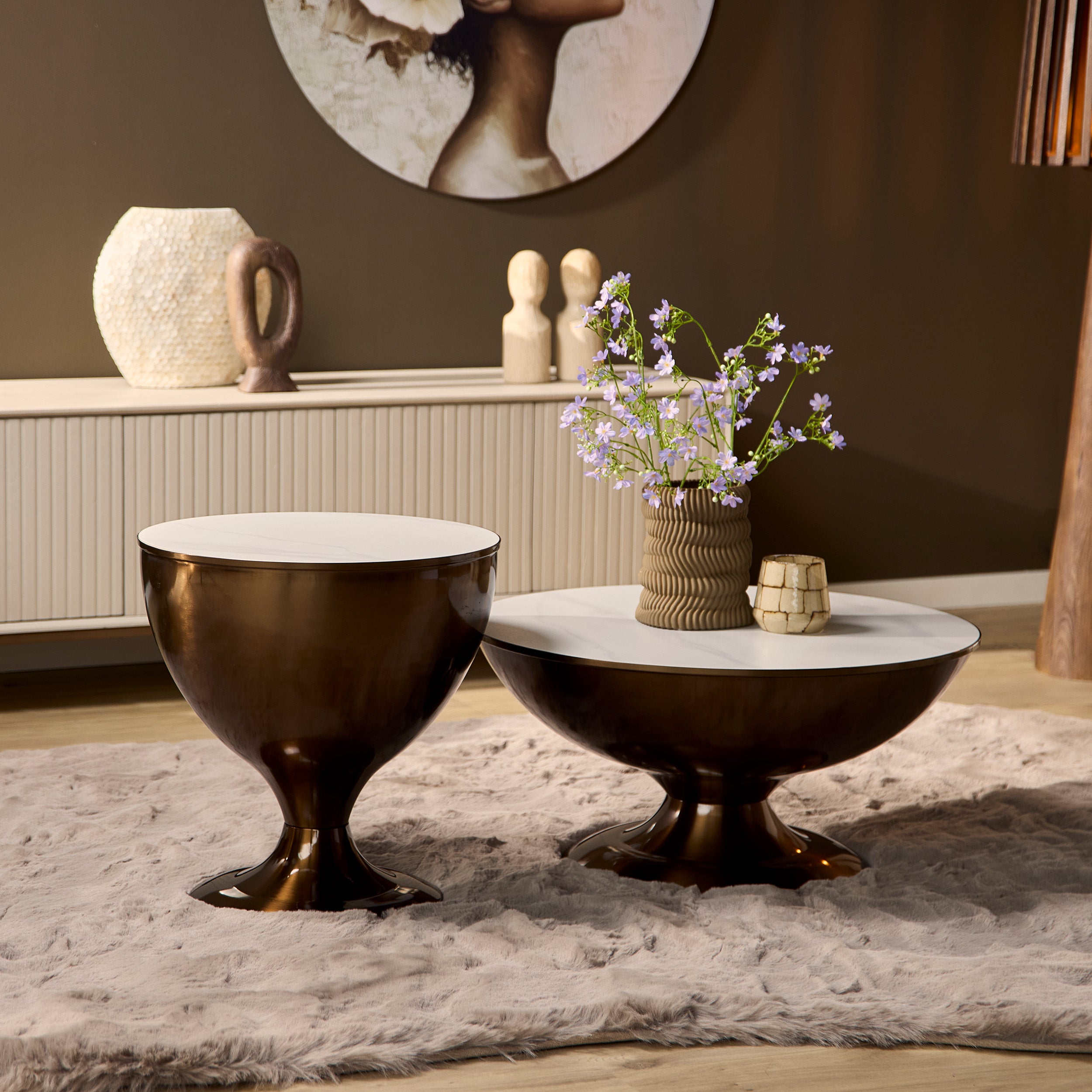 Salontafel Ava | Set van 2 | Marmer & Brons