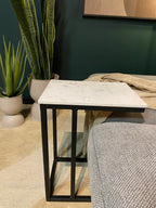 Bijzettafel Slider | Wit marmer | Zwart frame