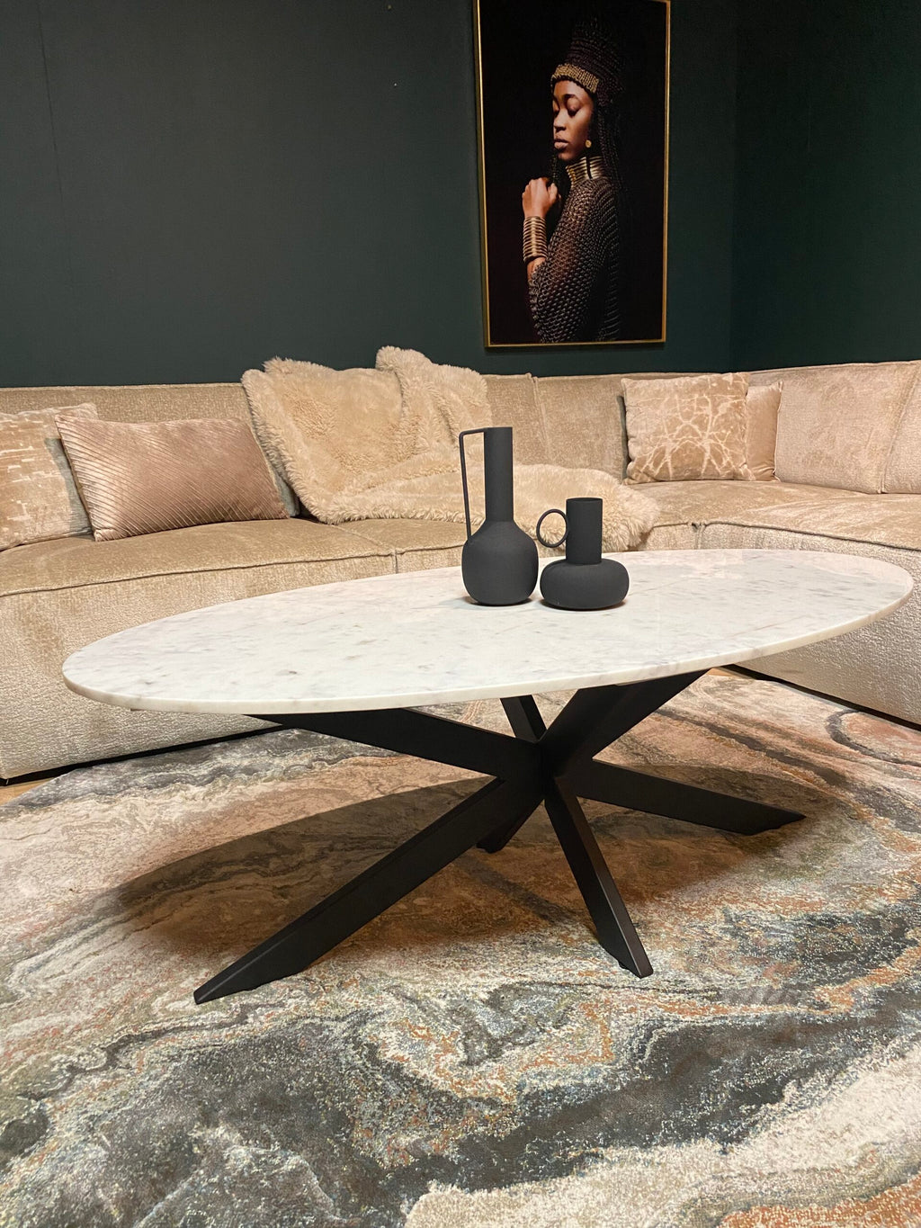 Salontafel Faye | Wit marmer | Matrixpoot zwart