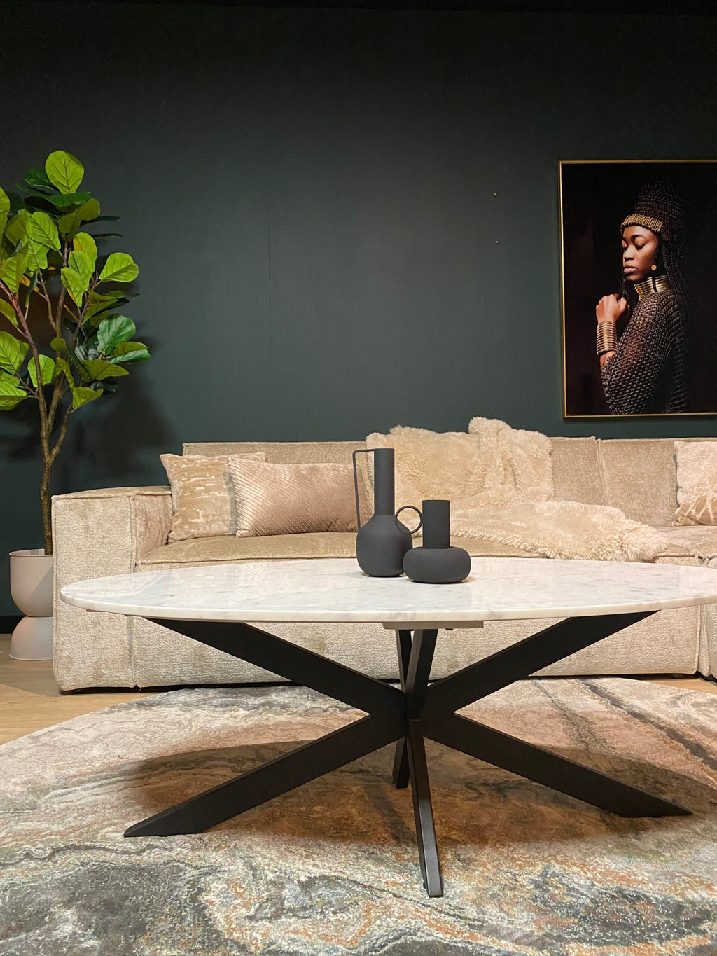 Salontafel Faye | Wit marmer | Matrixpoot zwart