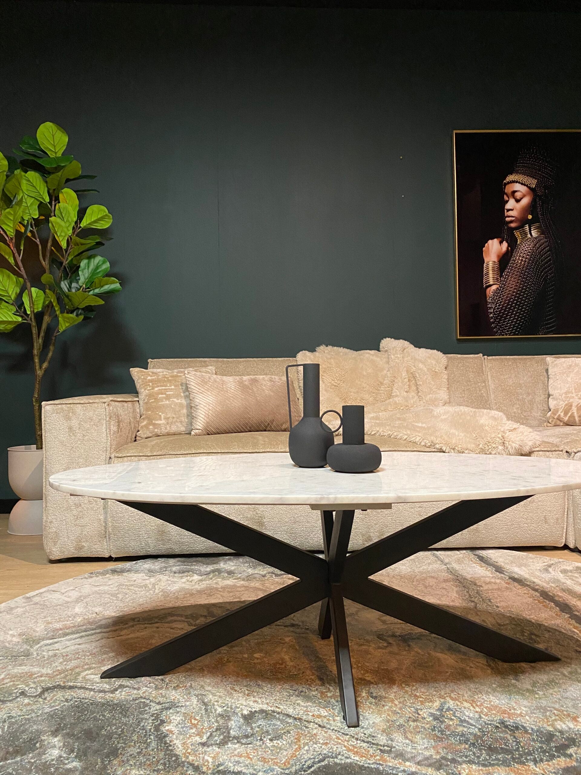 Salontafel Faye | Wit marmer | Matrixpoot zwart
