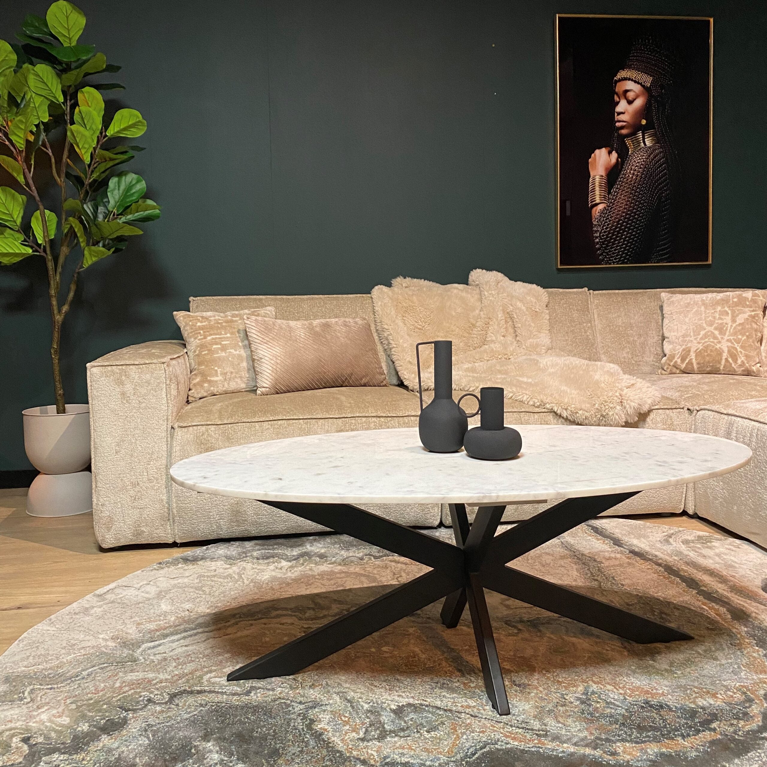 Salontafel Faye | Wit marmer | Matrixpoot zwart