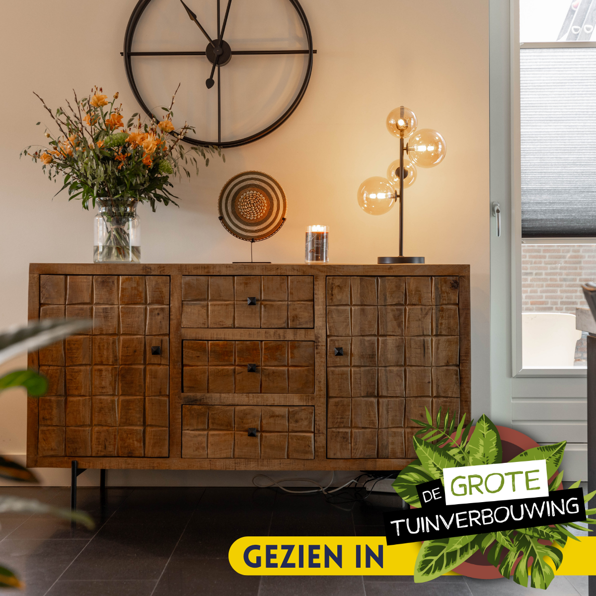 Dressoir Brandy | Mangohout | 2 Deuren, 3 Lades