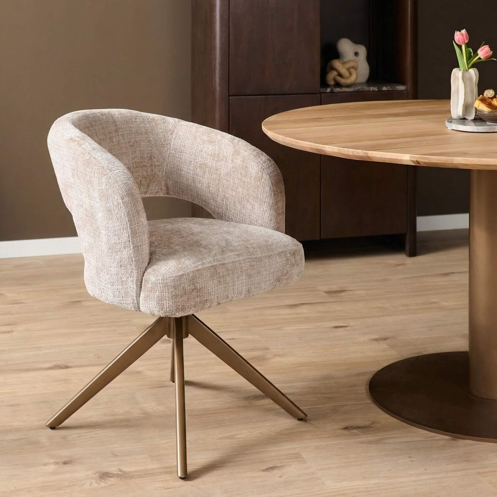 Eetkamerstoel Demi | Draaibaar | Beige/Bronze