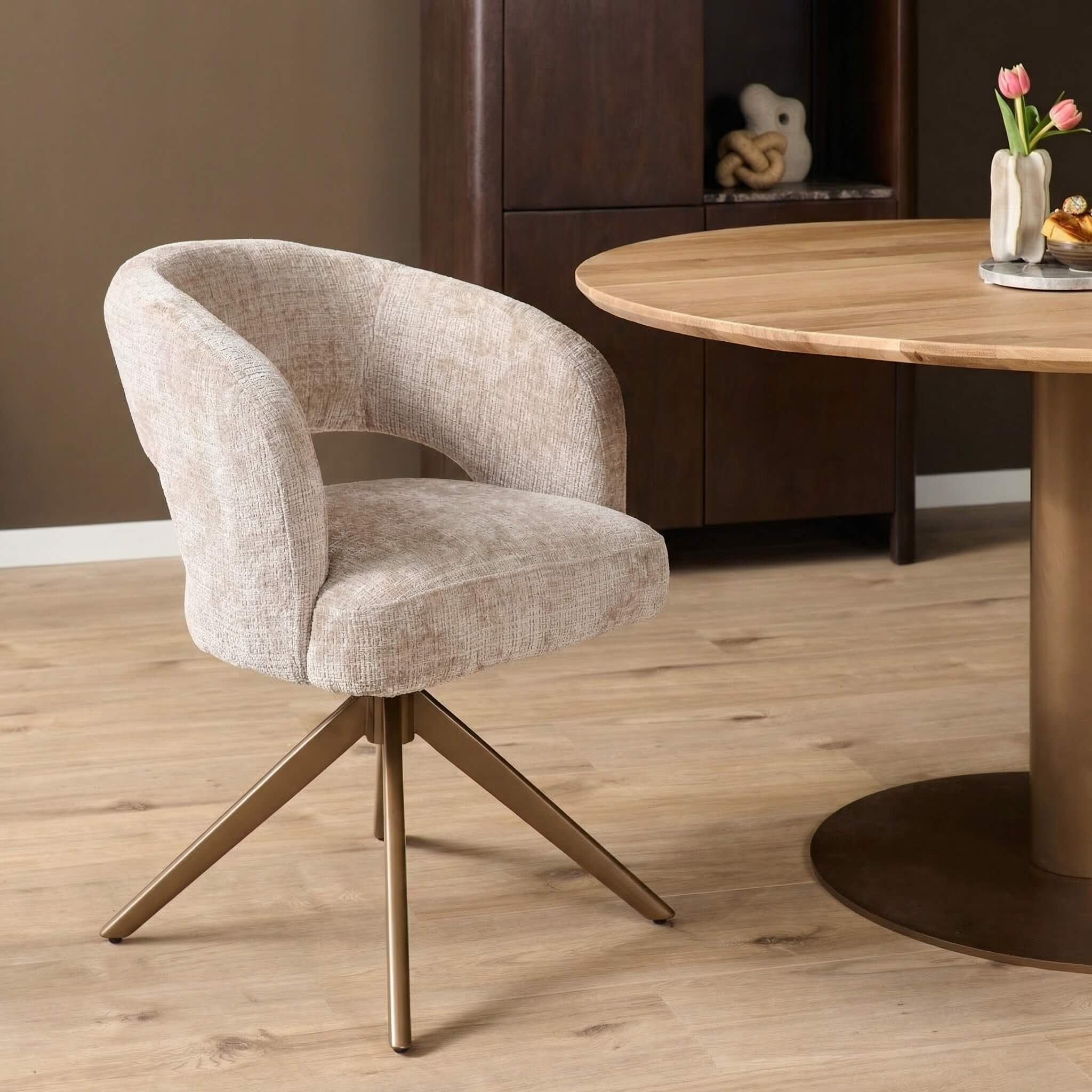 Eetkamerstoel Demi | Draaibaar | Beige/Bronze