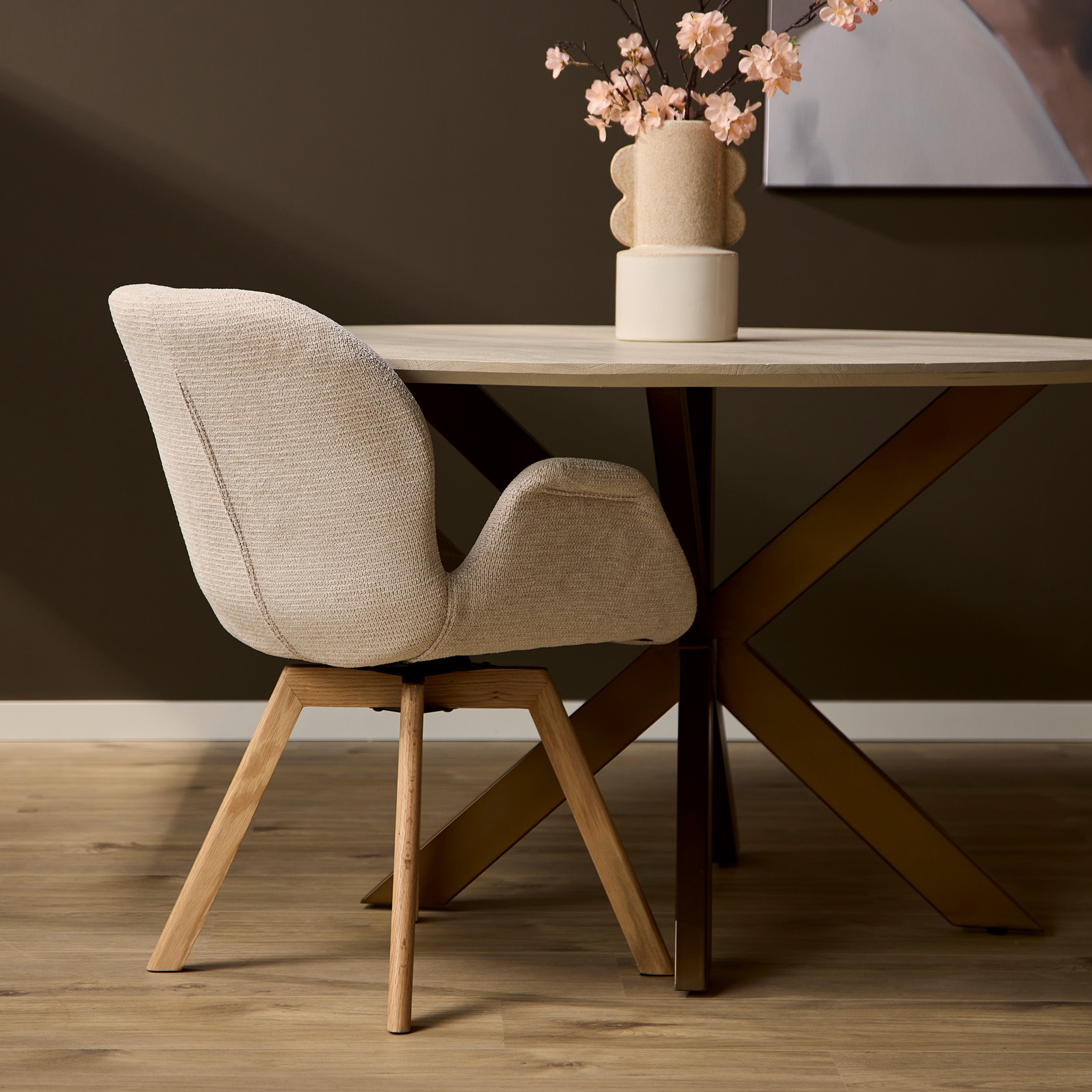Eetkamerstoel Jesse | Draaibaar | Beige stof