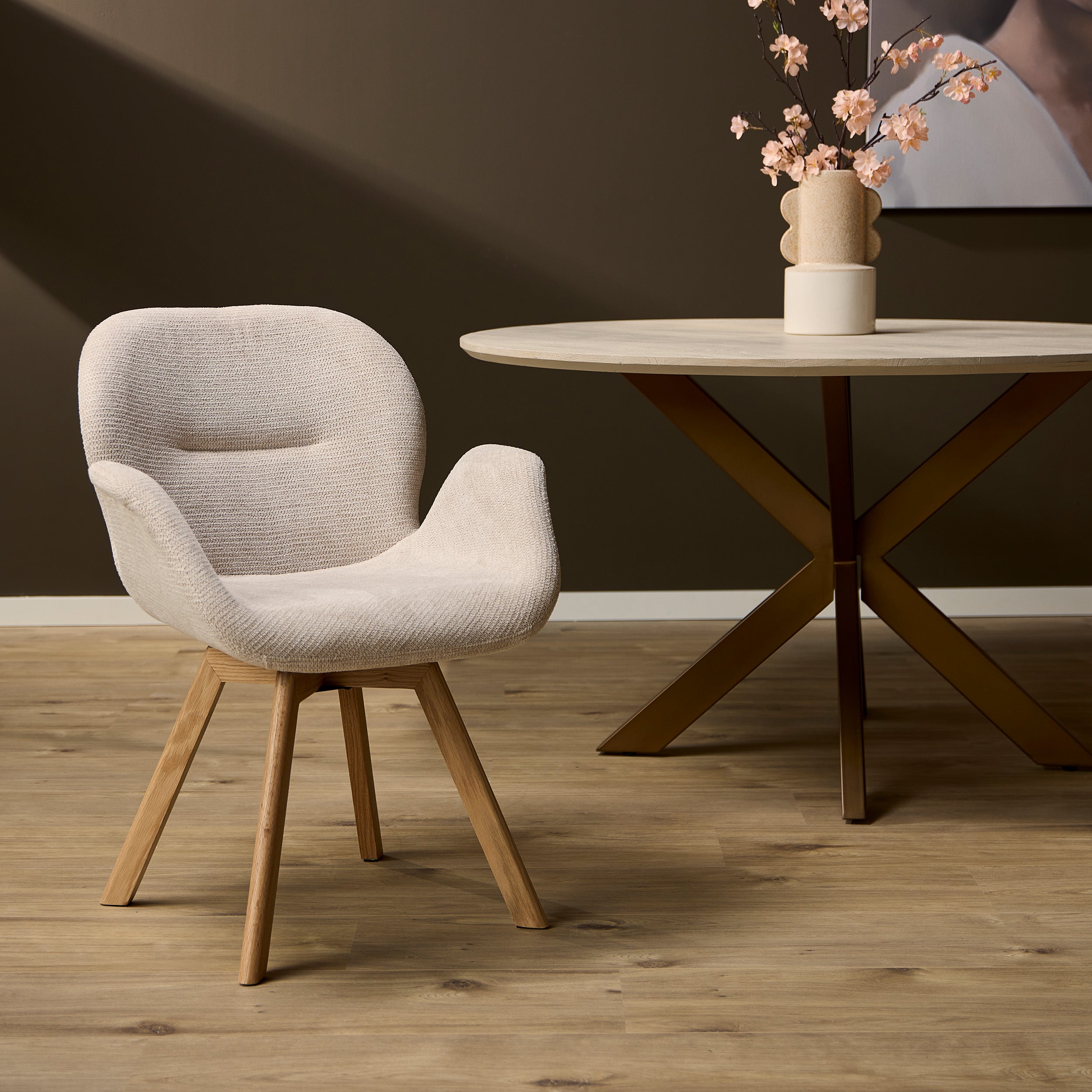 Eetkamerstoel Jesse | Draaibaar | Beige stof