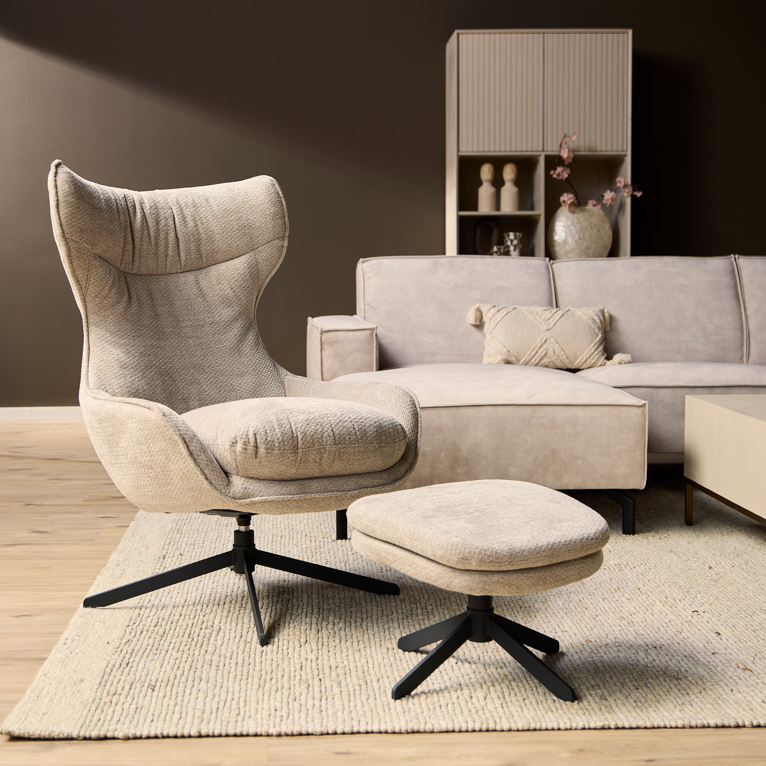 Fauteuil Olivia | Draaibaar | Taupe met voetenbank