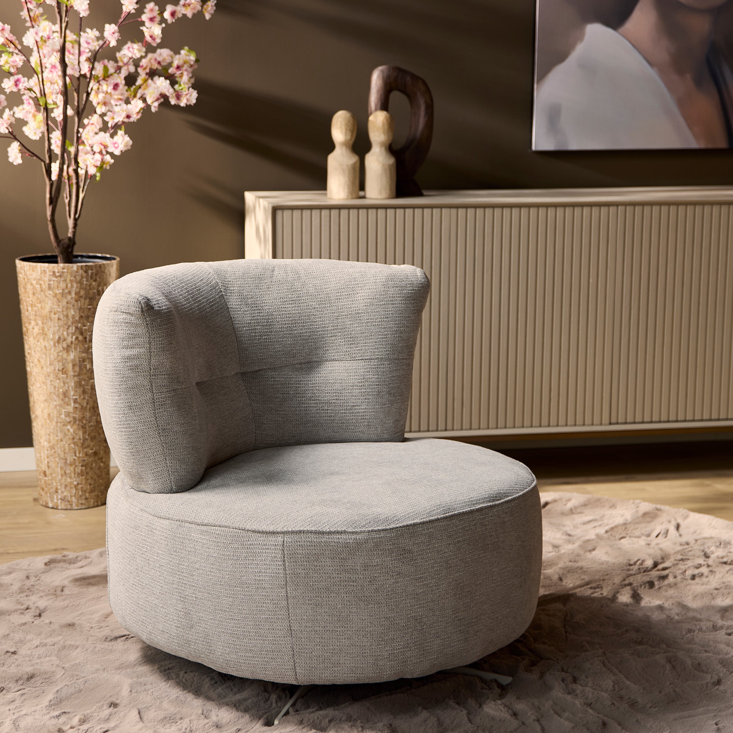 Fauteuil Julia | Draaibaar | Lichtgrijs stof