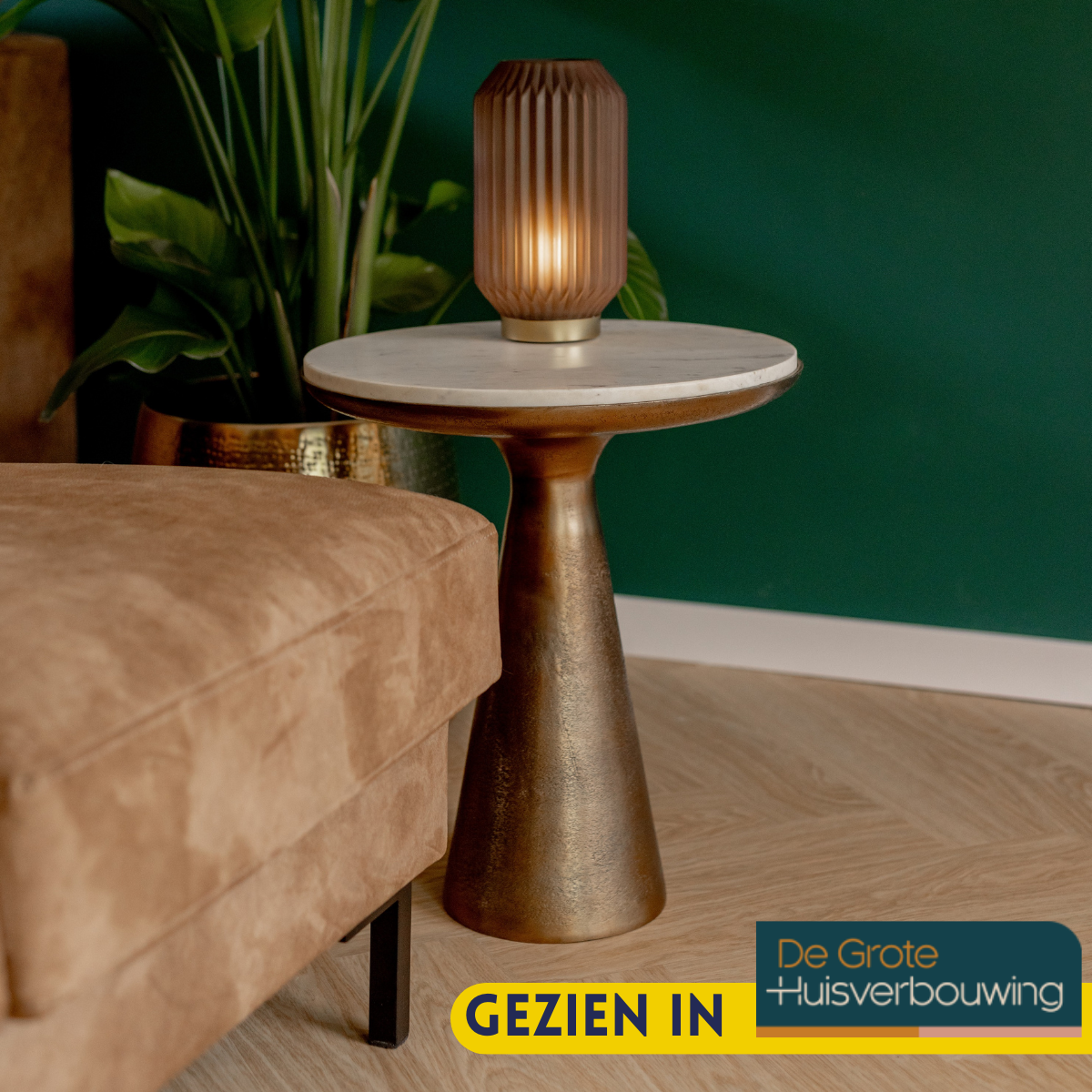 Bijzettafel Essy | Wit marmer | Ronde goudvoet