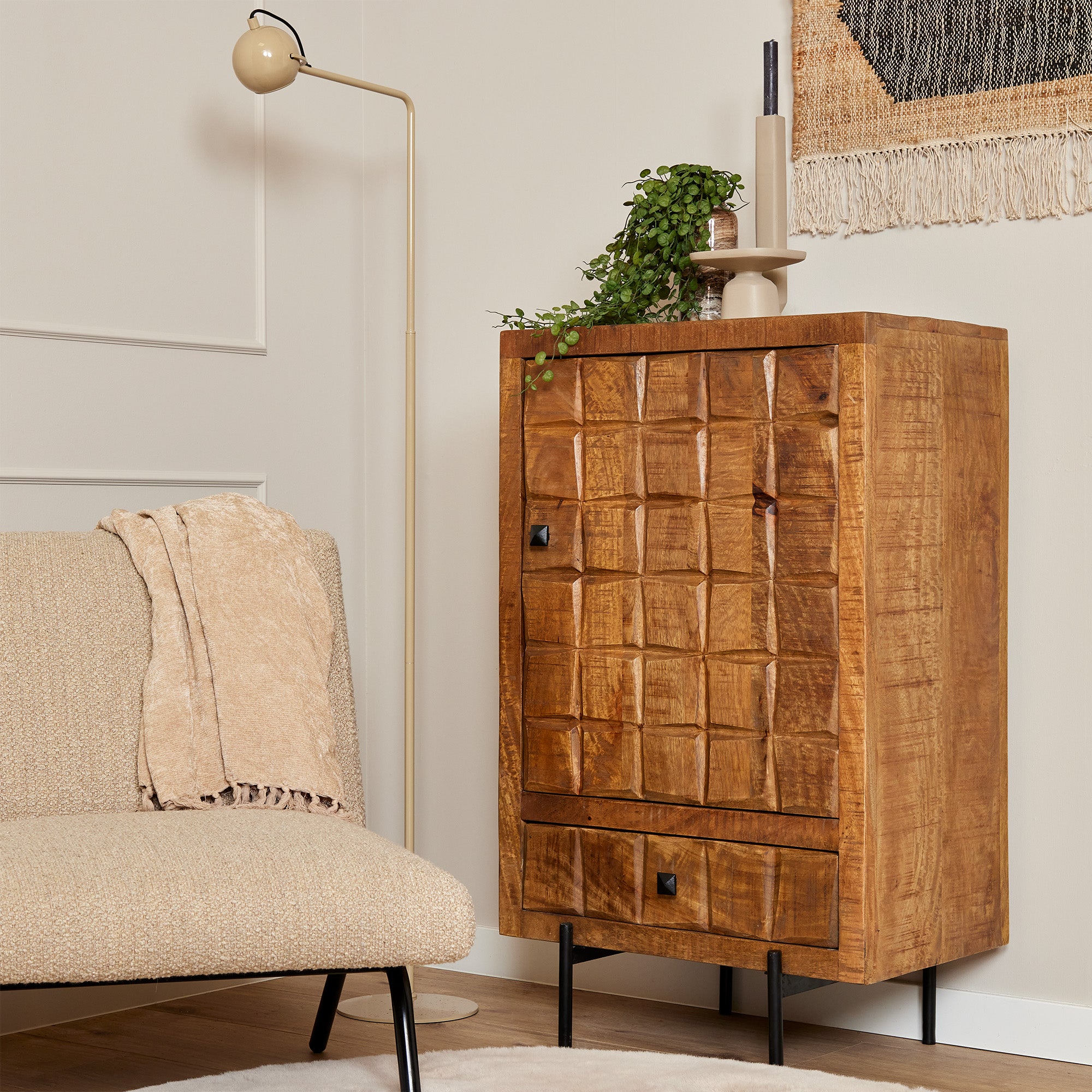 Kabinet kast Brandy | 1 Deur 1 Lade | Mangohout