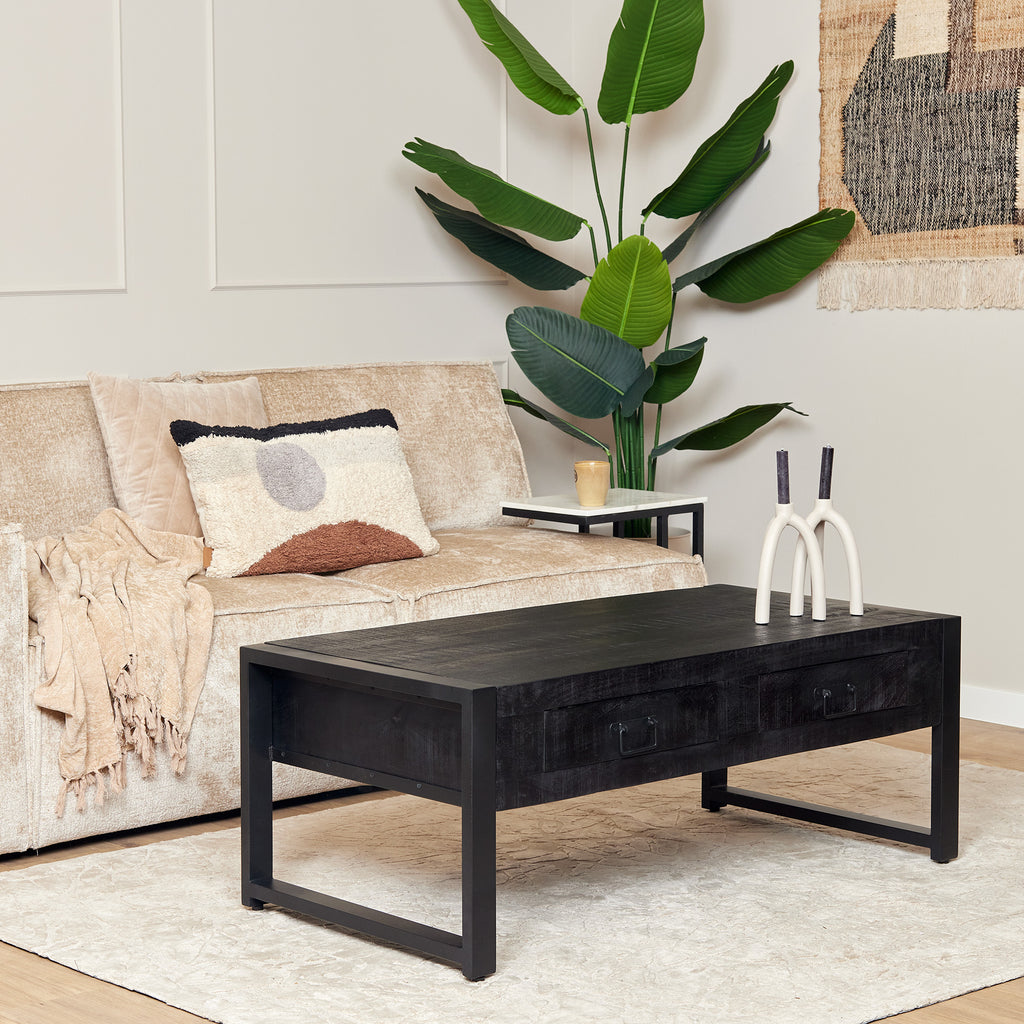Salontafel Boaz Black | 2 Laden | Mangohout Zwart