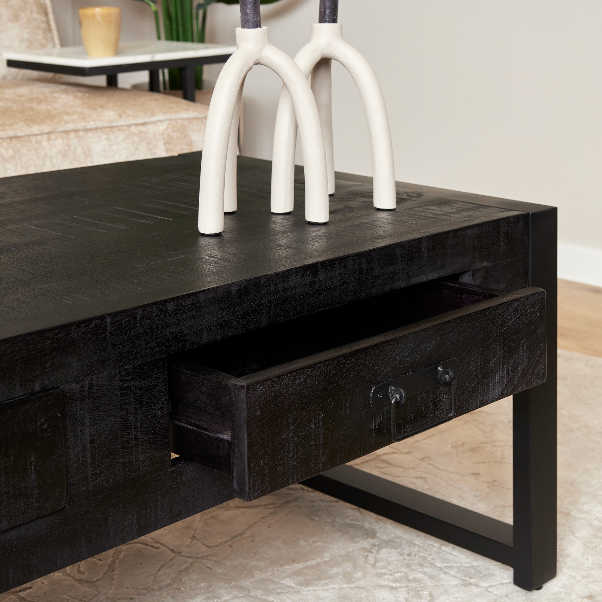 Salontafel Boaz Black | 2 Laden | Mangohout Zwart