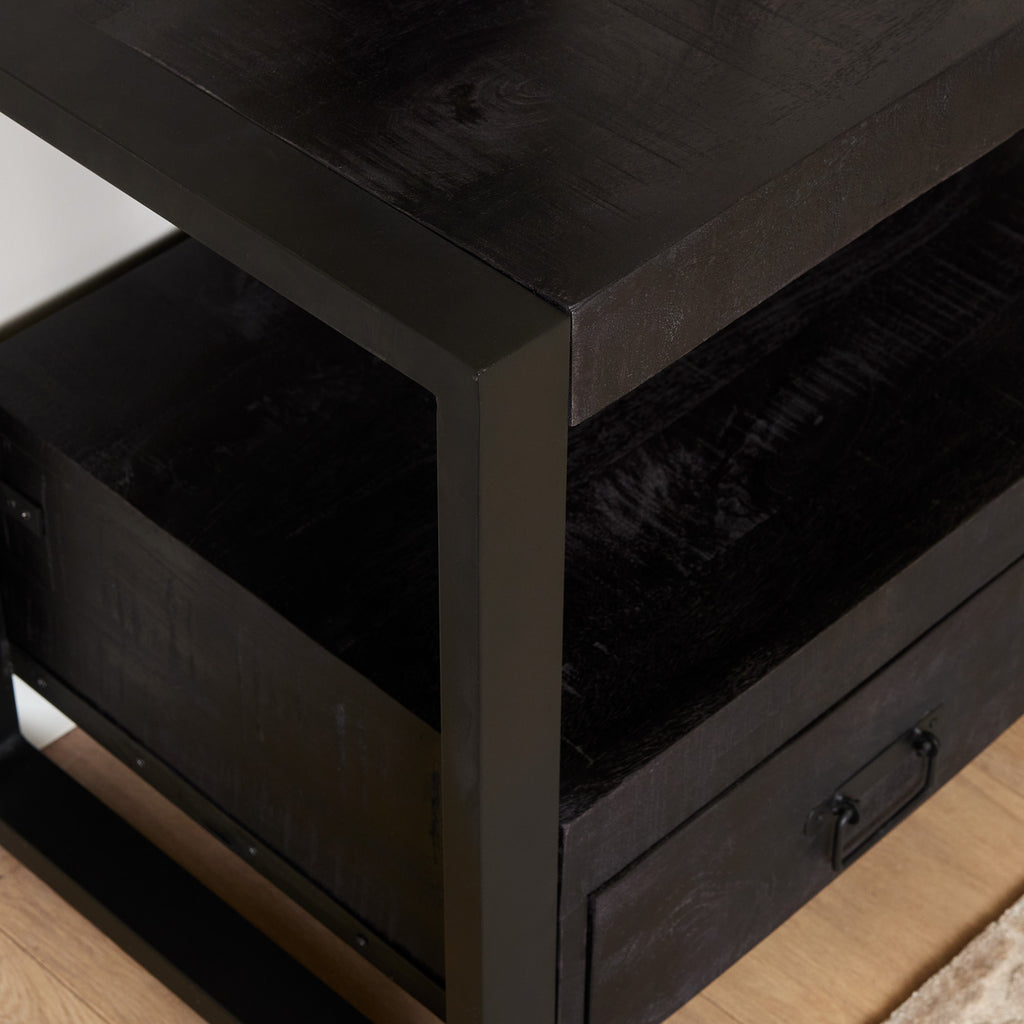 TV-meubel Boaz | Mangohout | Zwart metalen frame