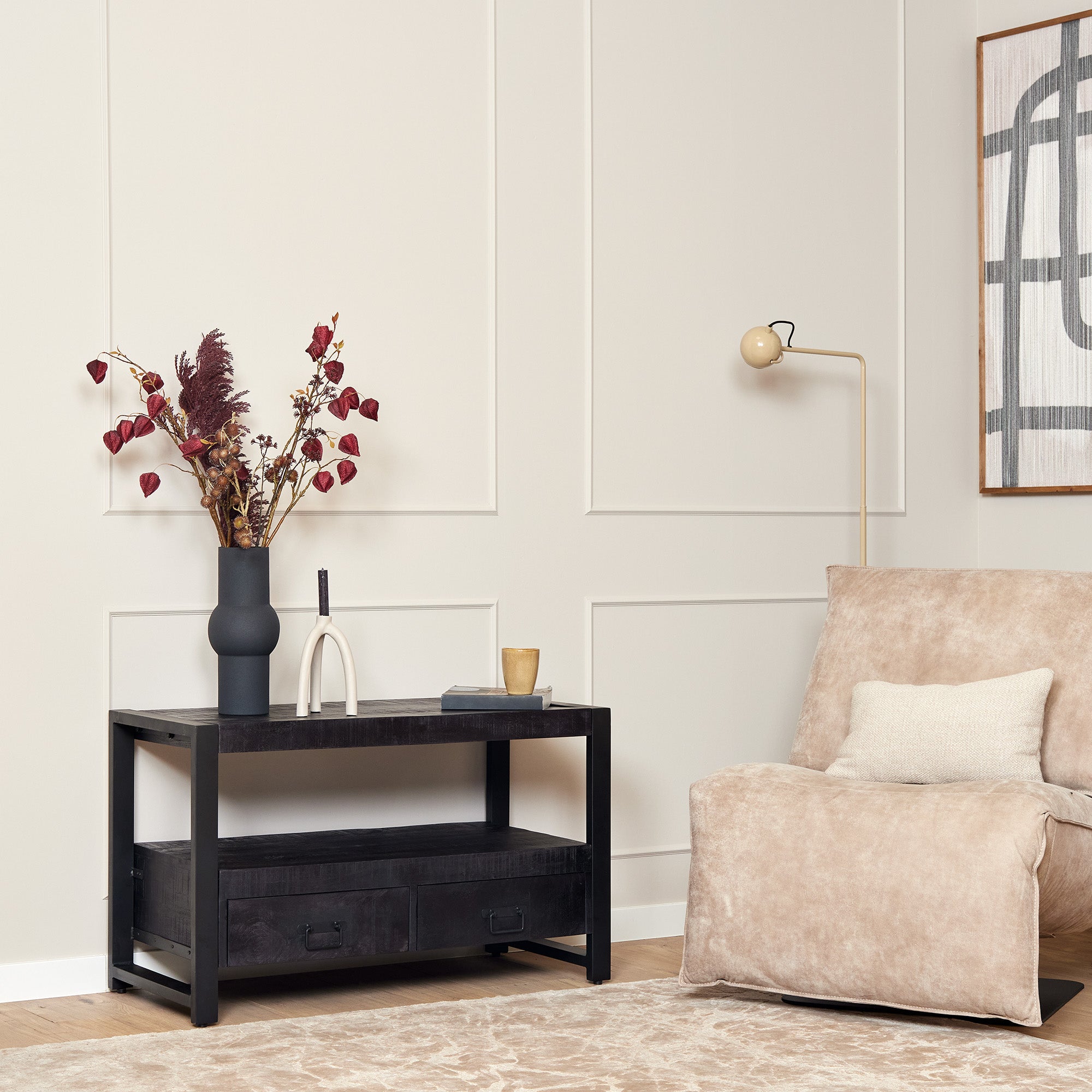 TV-meubel Boaz | Mangohout | Zwart metalen frame