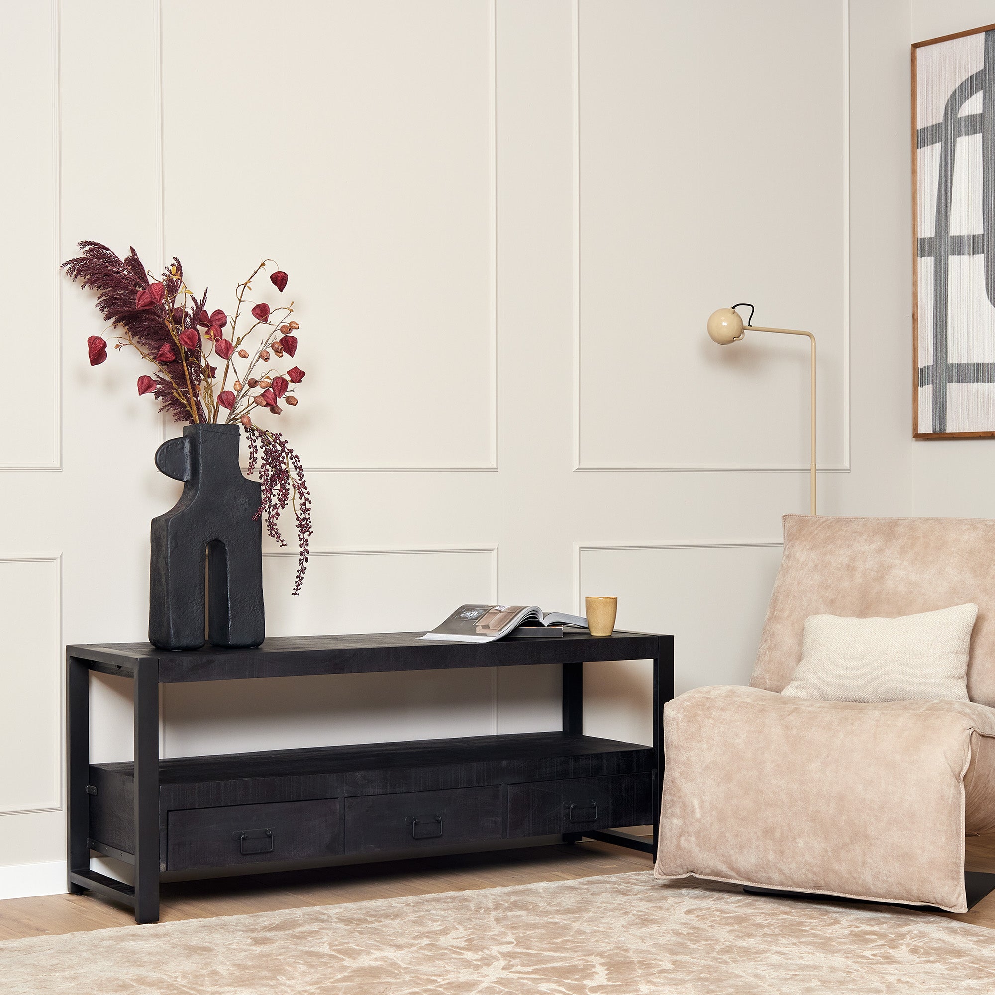 Tv meubel Boaz | 3 Laden | Mango Zwart