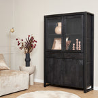 Vitrinekast Boaz | Mangohout | Zwart 115x45x180